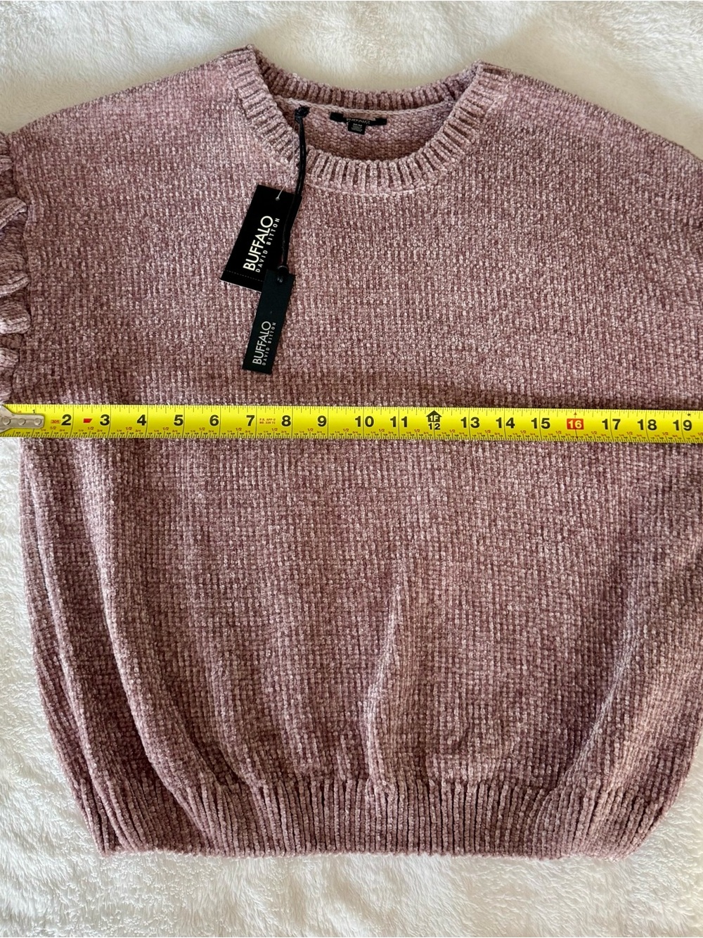 NWT Buffalo Ruffled Chenille Crewneck Sweater - Dusty Rose - Picture 3 of 6
